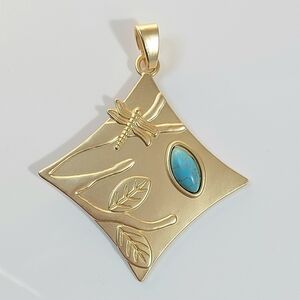 Gold Necklace Pendant with Turquoise Accent